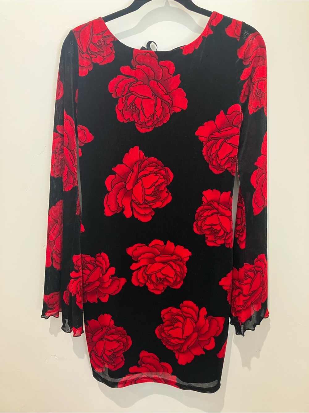 NWT Thirty Thirty LA Black and Red Rose Velvet Mesh Y2K Mini Dress